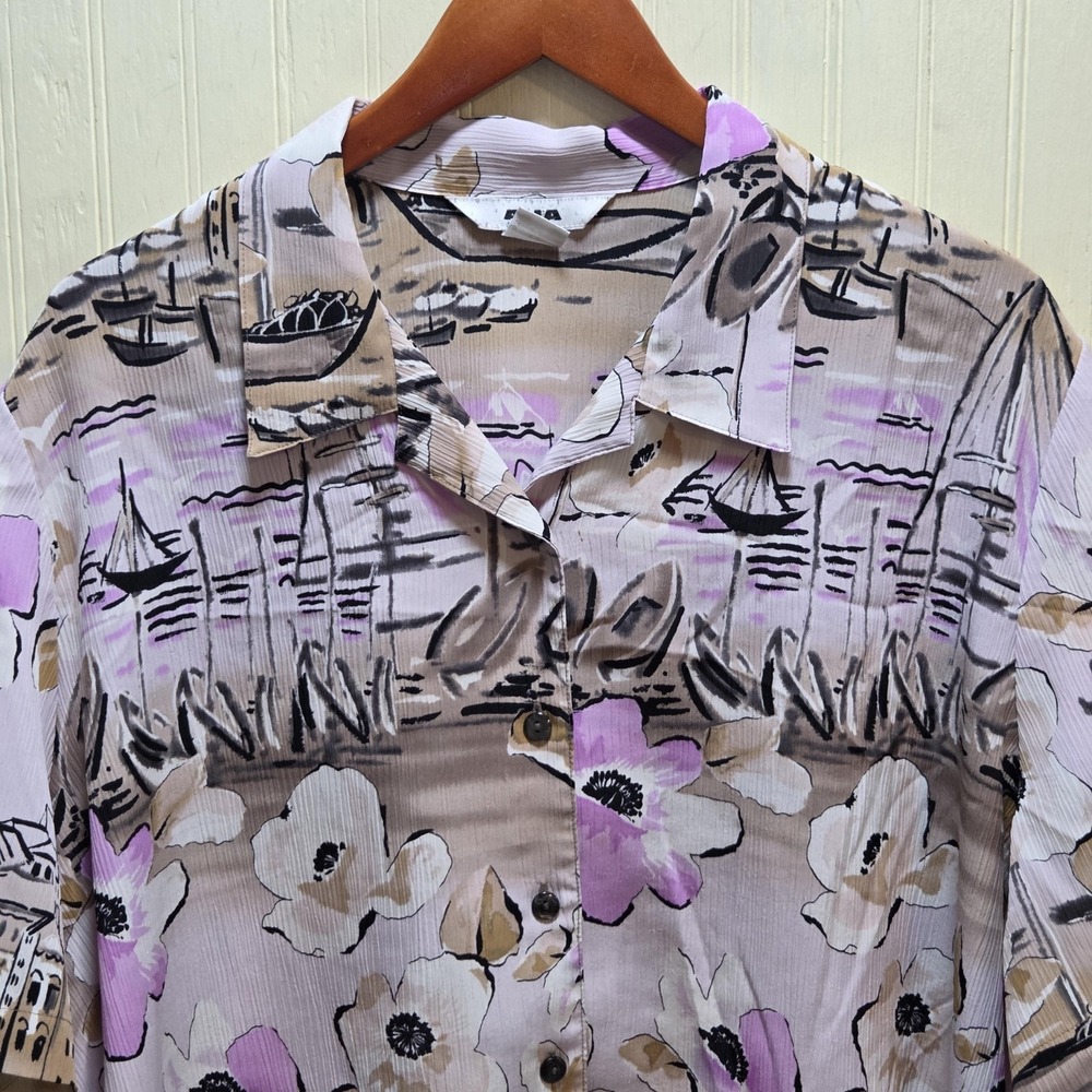 ALIA Blouse Womens Plus‎ 22W Multicolor Floral Collared Button Short Sleeve Top
